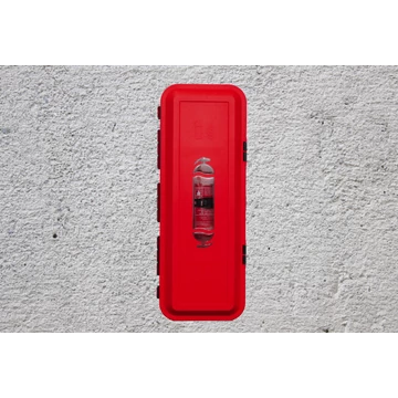 Különböző típusú kézi tűzoltó készülékek tároló doboza tehergépjárműre, beleértve a porral, habbal és gázzal oltókat