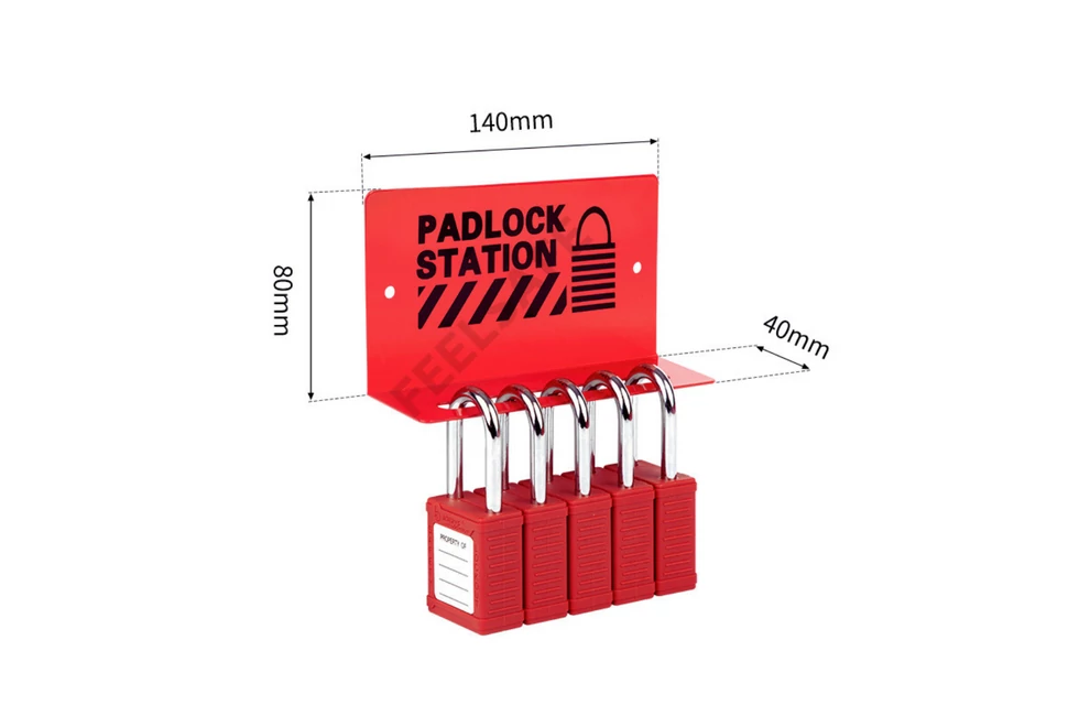 Piros színű Lockout Tagout lakattartó fali állomás