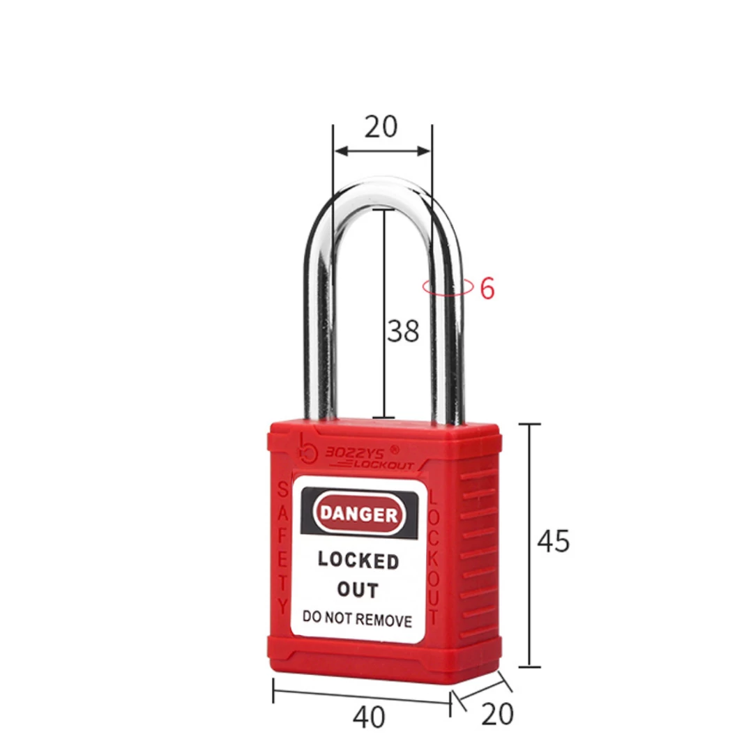 Biztonsági LOTO lakat, acél kengyellel - piros - 38 mm
