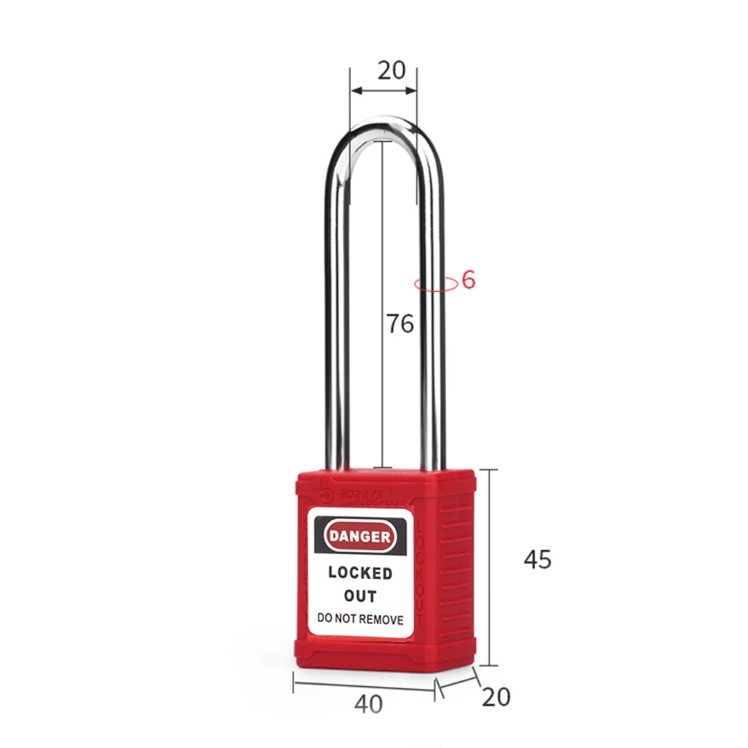 Biztonsági LOTO lakat, acél kengyellel - piros - 76 mm