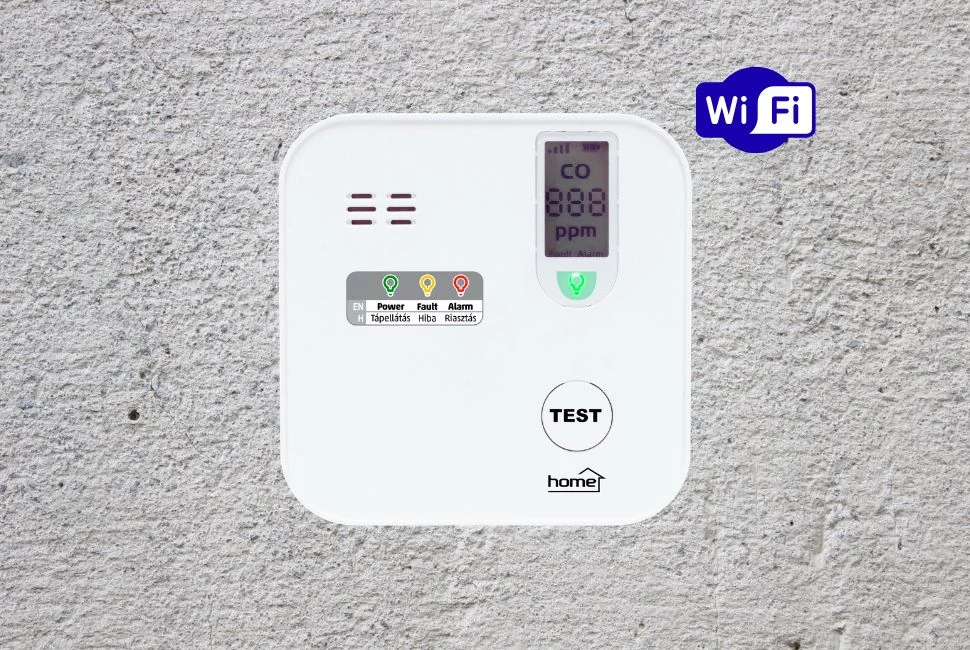Home CO10 SMART szén-monoxid vészjelző, Tuya kompatibilis, Wi-Fi kapcsolat , LCD kijelző, elemes, 5 év elem élettartam, 10 év érzékelő élettartam
