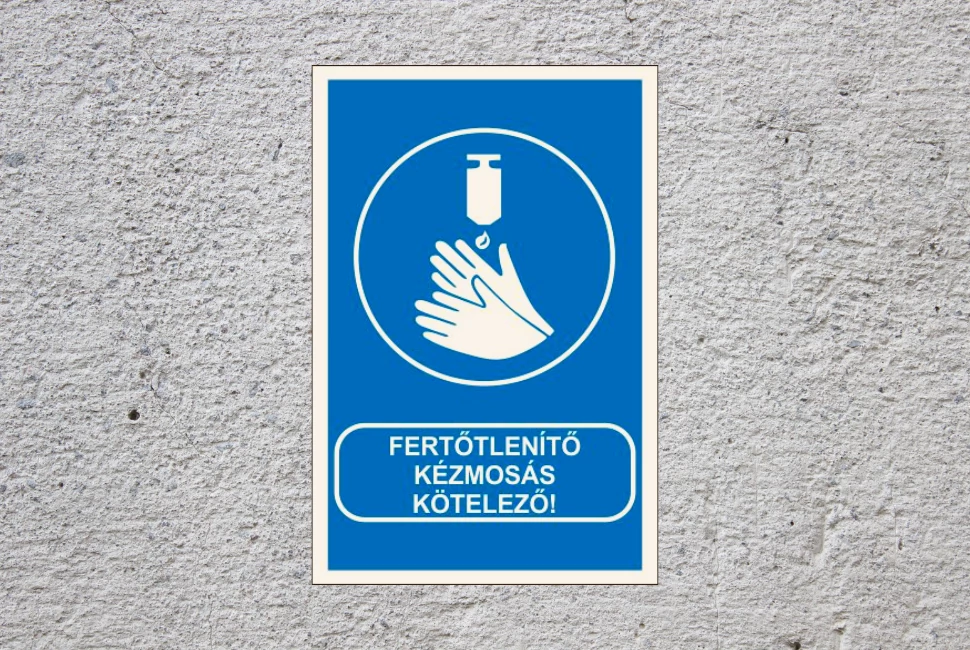 Fertőtlenítő kézmosás kötelező piktogram 160mm x 250mm PVC