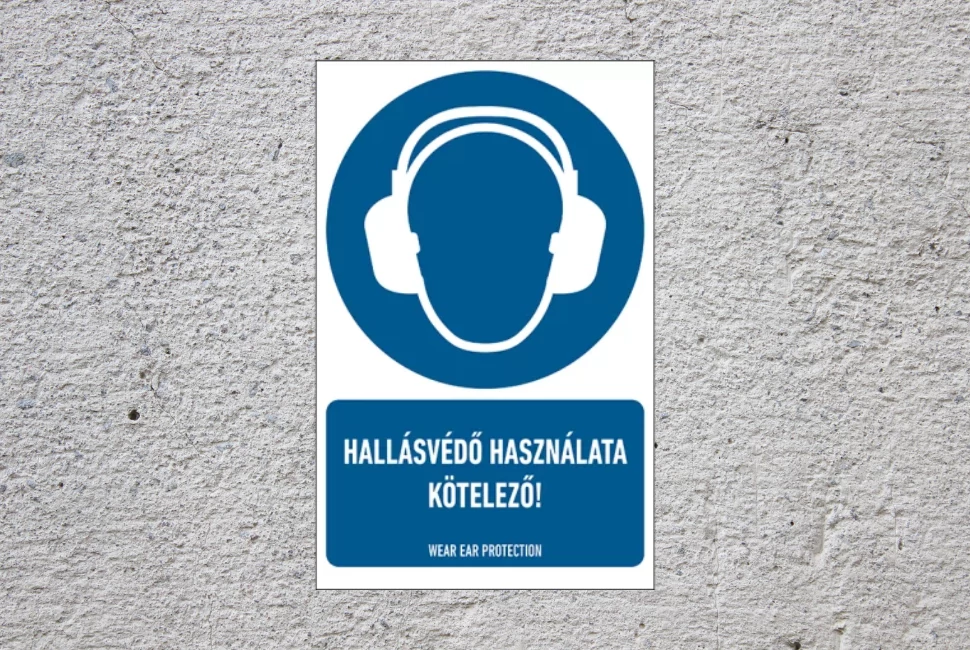 Hallásvédő használata kötelező piktogram 160mm x 250mm PVC
