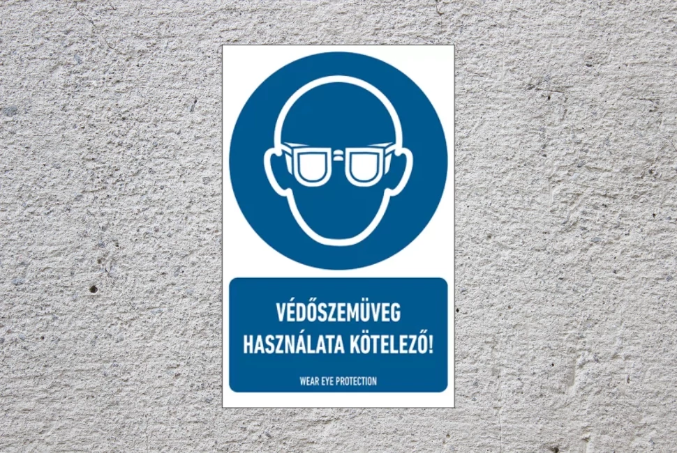 Védőszemüveg használata kötelező matrica 160mm x 250mm Vinil