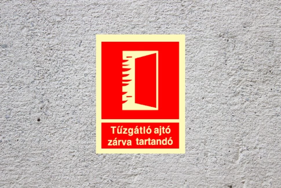 Tűzgátló ajtó zárva tartandó piktogram 160 mm x 250 mm PVC